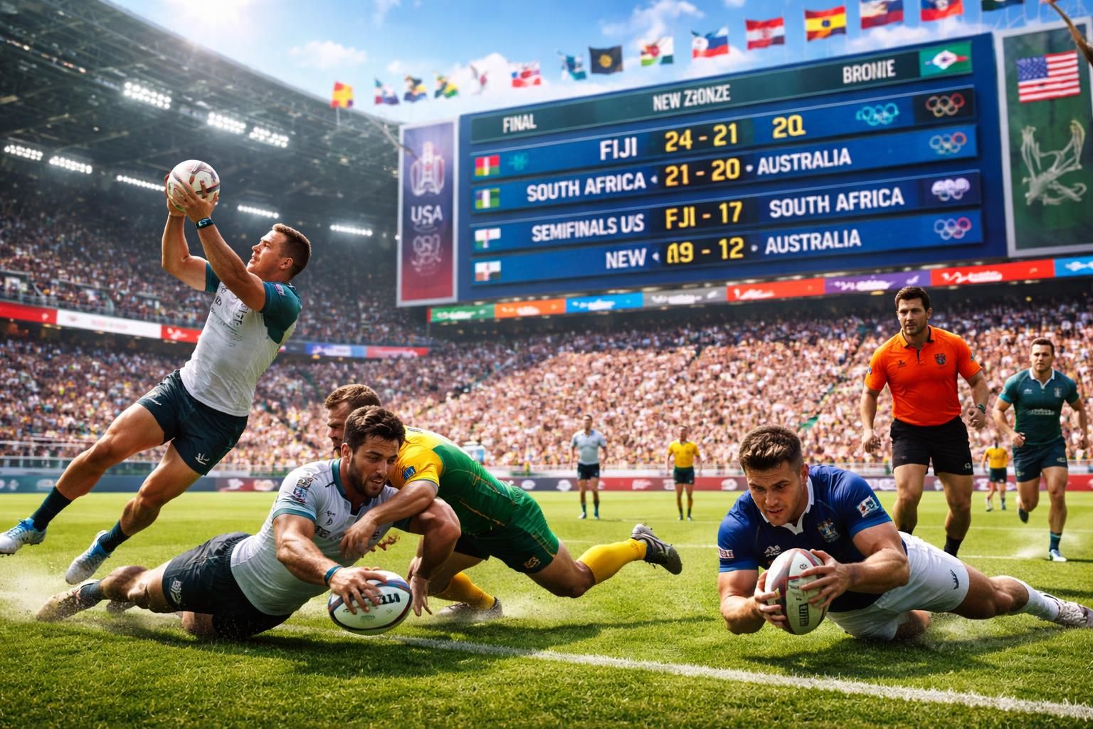 découvrez les temps forts, le calendrier et les résultats du rugby à sept aux jeux olympiques d'été, une compétition pleine d'énergie et d'émotions.