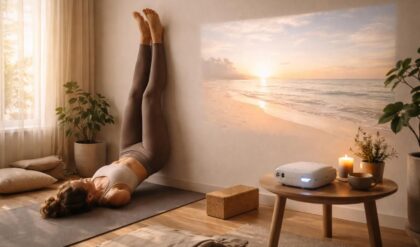 découvrez une séance de yoga au mur immersive avec un mini vidéoprojecteur acer, pour créer une ambiance zen et apaisante chez vous.