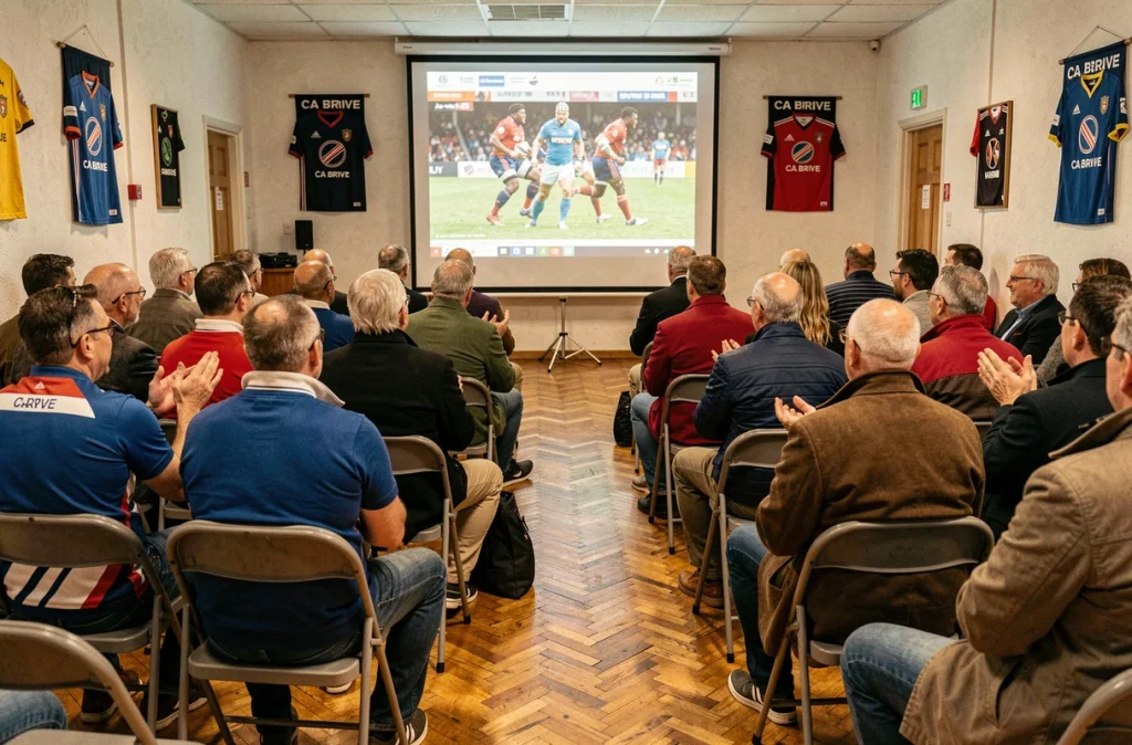 Salle de supporters du CA Brive lors d'une projection collective organisée par CA Libre Rugby