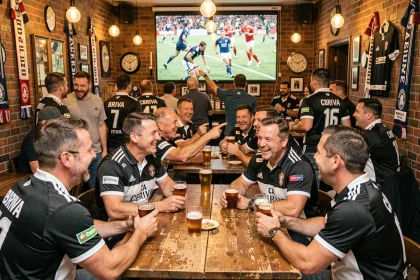 Supporters du CA Brive réunis dans un bar pour suivre un match de rugby ensemble lors d'un événement CA Libre Rugby