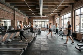 Vue panoramique d'une salle de sport moderne dans le Nord de la France avec équipements de fitness variés