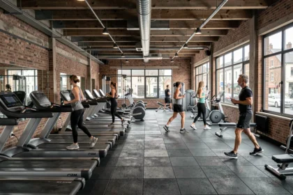 Vue panoramique d'une salle de sport moderne dans le Nord de la France avec équipements de fitness variés