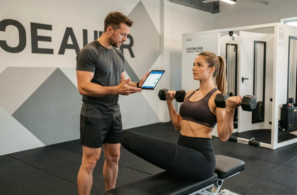 Coach sportif de Neoness Lille réalisant un suivi individualisé avec un membre lors d'une séance de coaching