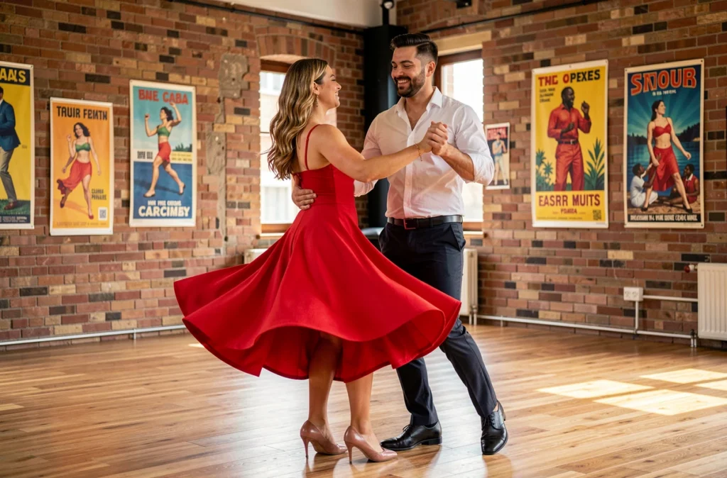 Couple dansant la salsa dans un studio de Tours pour l'école Salsa Rica
