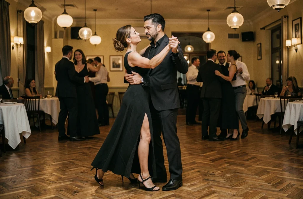 Couple en tango argentin à l'école Tango Porteño à Orléans